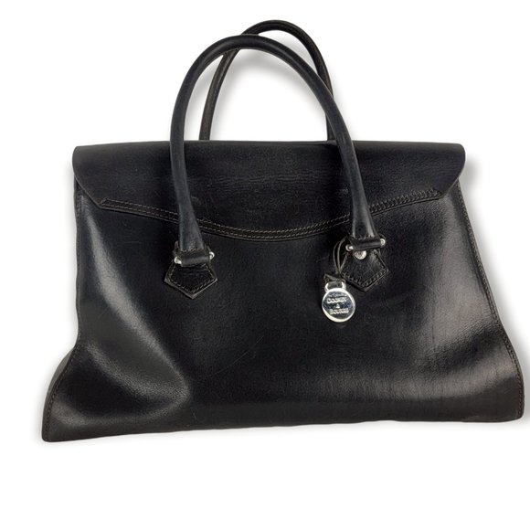 Vintage Dooney & Bourke Black Leather Satchel Bag with Key and Lock Italy - Picture 2 of 16